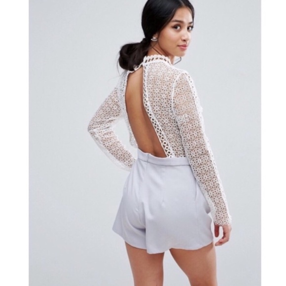 True Decadence Sheer Lace Top Open Back Romper - Picture 4 of 5